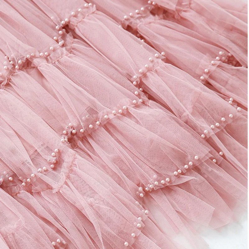 Saia Linha A Metade do Corpo Feminina Ruffle, Saia Longa, Elegante, Versátil, Monocromática, Elástico na Cintura, Moda Feminina, Q933