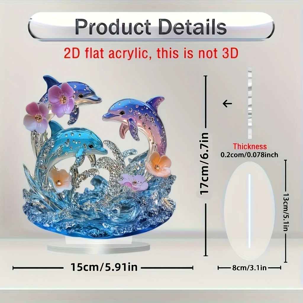 2D Flat, 2D Plane - [2D Plane] 2D Plane, 1 Classic Bohemian Style Acrylic Dolphin Triple Desktop Ornament, Multi-functional 2D P