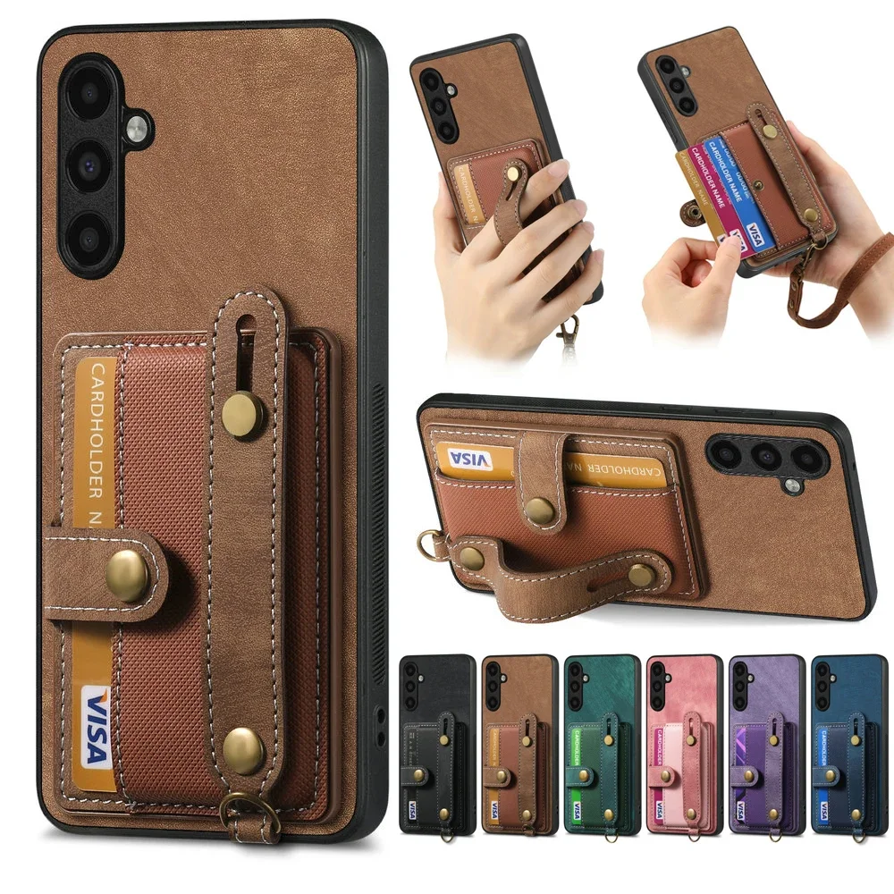 A05S A54 A 34 5G 2023 Luxury Case Wristband Leather Wallet Coque for Samsung Galaxy A34 A14 A04S A04E A05 S A 04 54 14 Back Etui