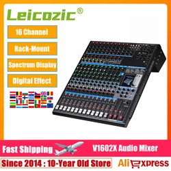 Leicozic 16 Channel Audio Console Digital Effect Mixer 19Inch Rack Mount Spectrum 3.2Inch Screen USB / Bluetooth Recording