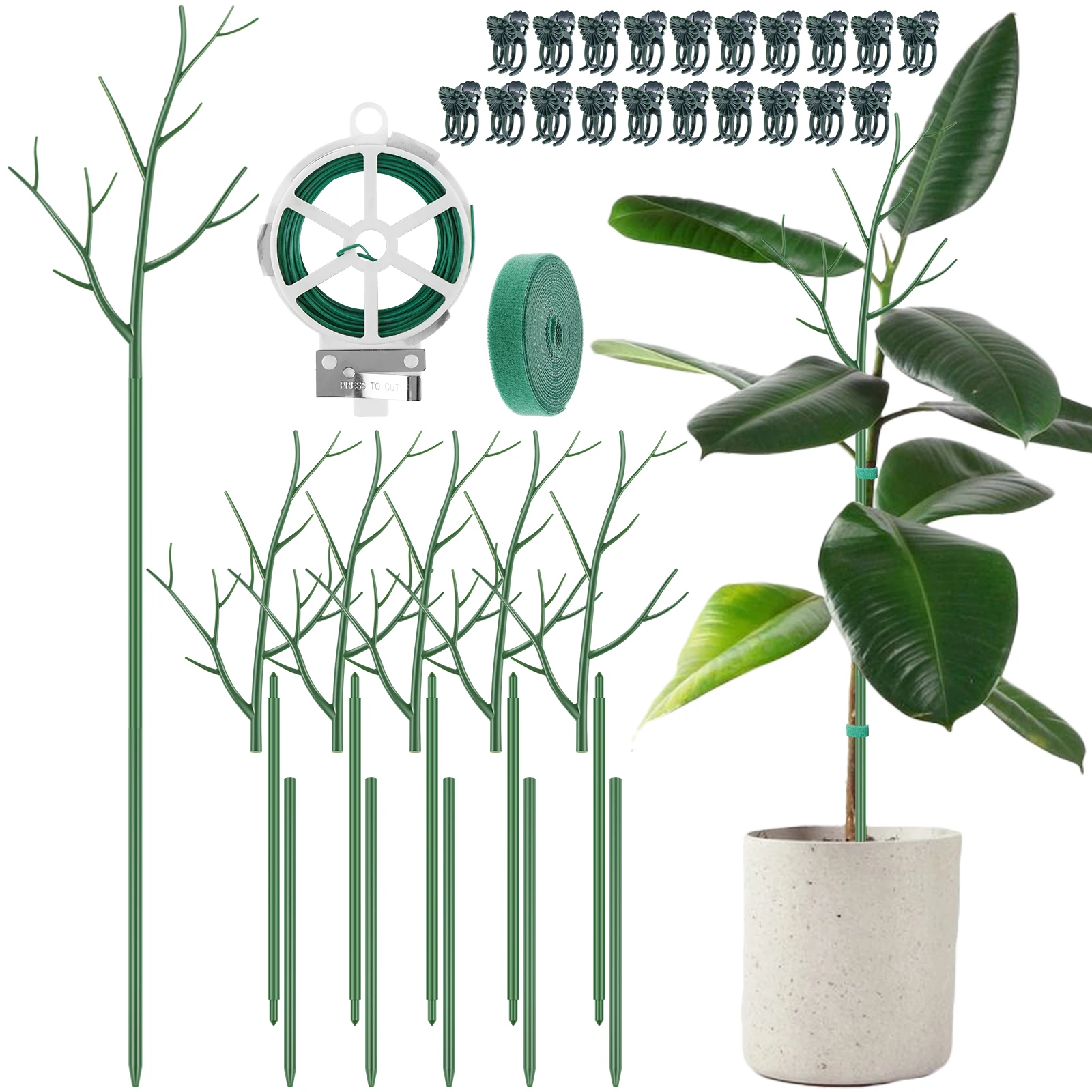 

6Pcs Twig Plant Support Stakes Set 39.7inch Detachable Branch Plant Sticks Set with Orchid Clips Plant Ties and Plant Tape