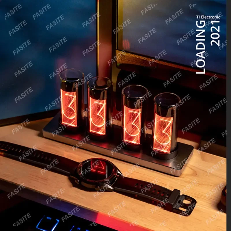 Digital Nixie Glow Tube Clock Metal Wood RGB Table Clock LED Silent Luxury Electronic Desktop Clocks Vintage Digital Watch Gift