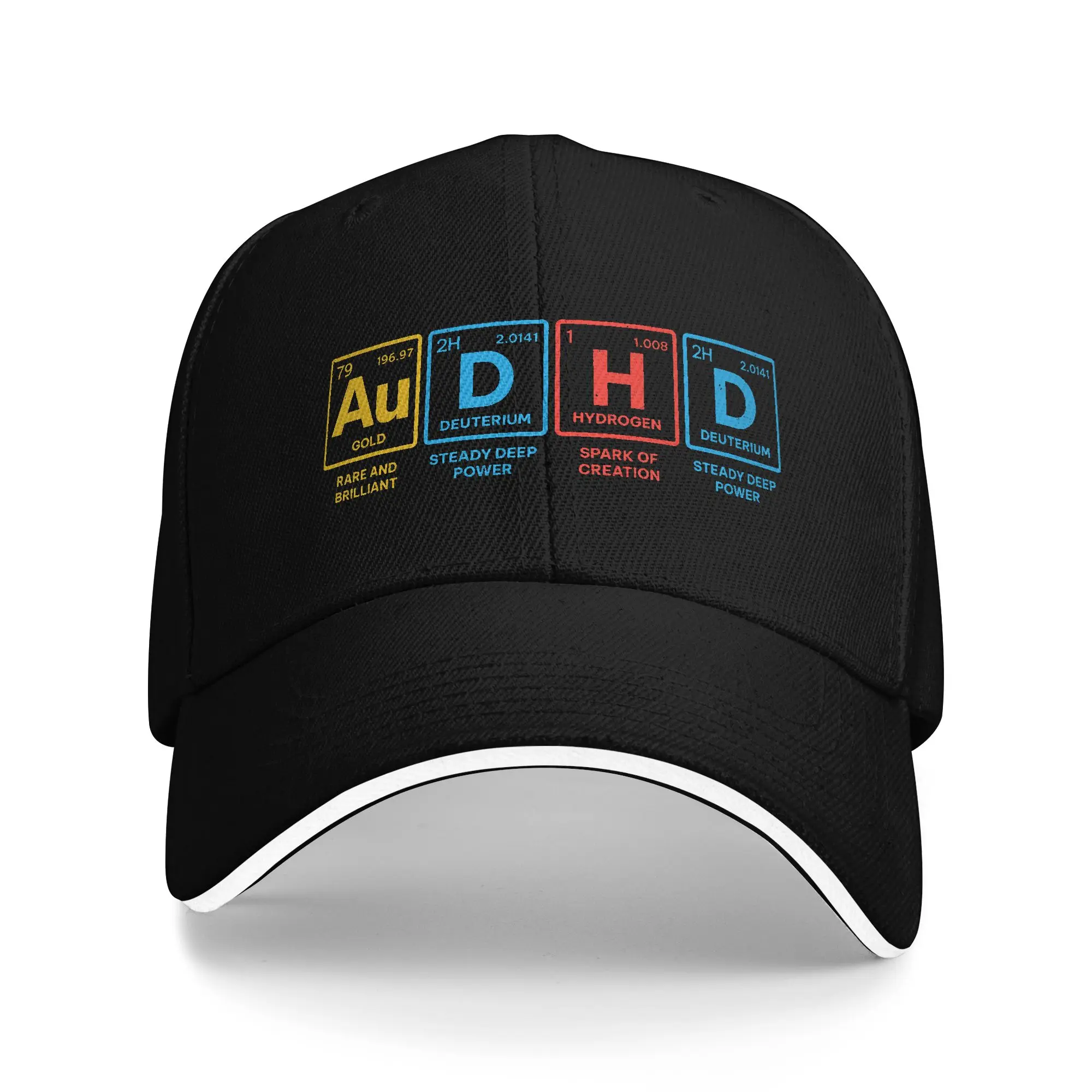 AuDHD Periodic Table Autism Sandwich Baseball Cap Popular ADHD Nerds Unisex Polyester Adjustable Headwear Travel Adult Hat