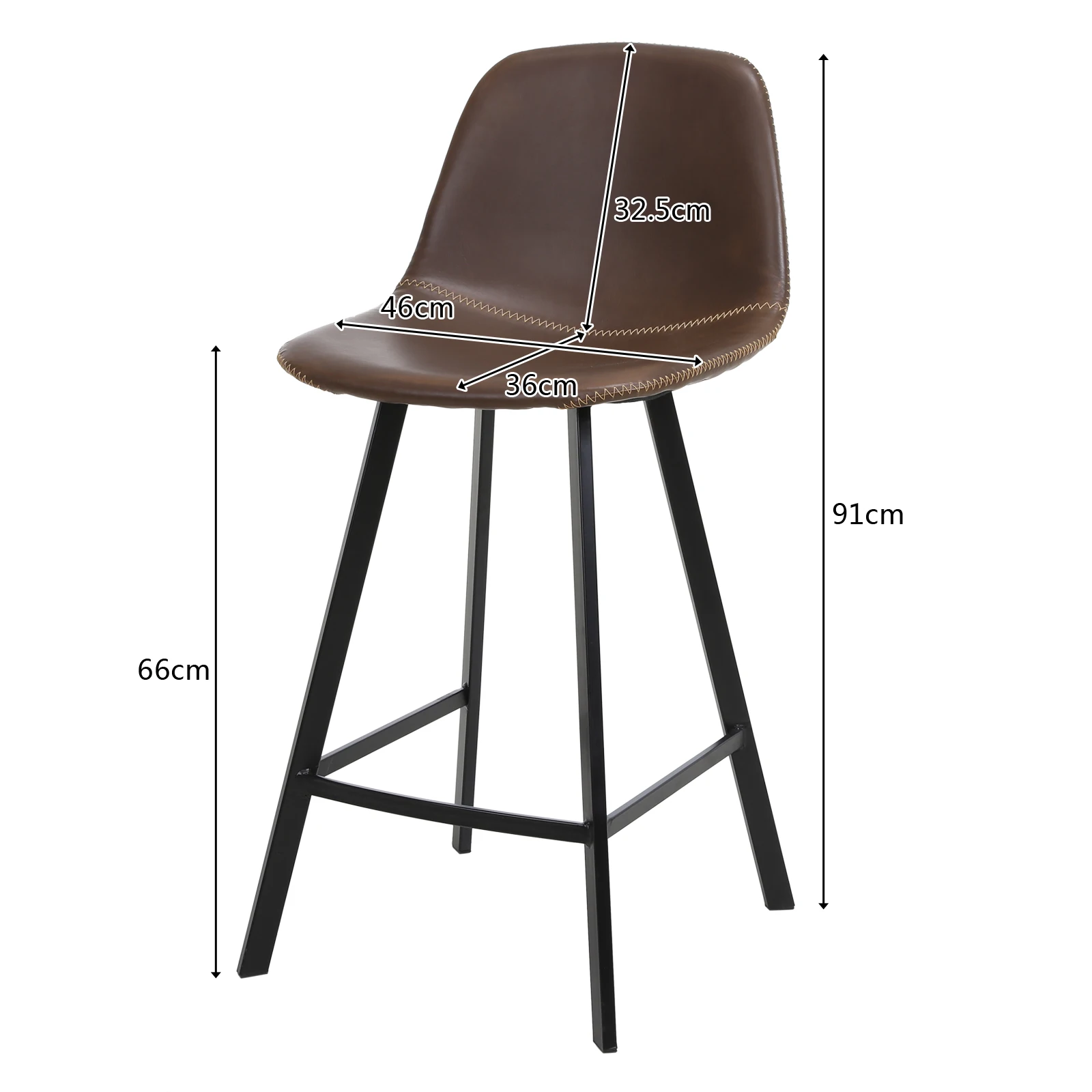 FCH 2Pcs Wrought Iron Bar Stool With Curved Feet Medium Height 46x36x91CM Dark Brown[US-Stock]