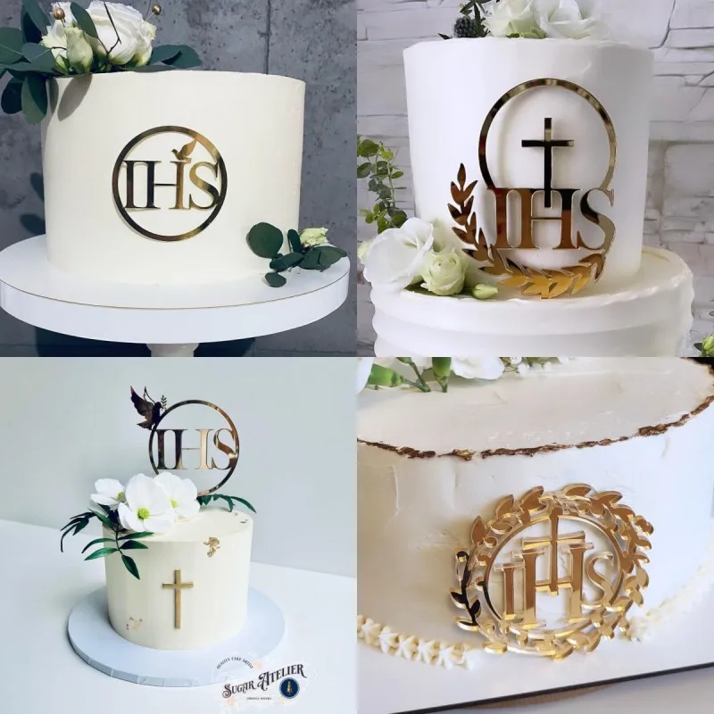 Dove Cross Cake Topper First Communion Minimalist Gold Topper Acrylic Cake Insert For Birthday Party Cake Decoration