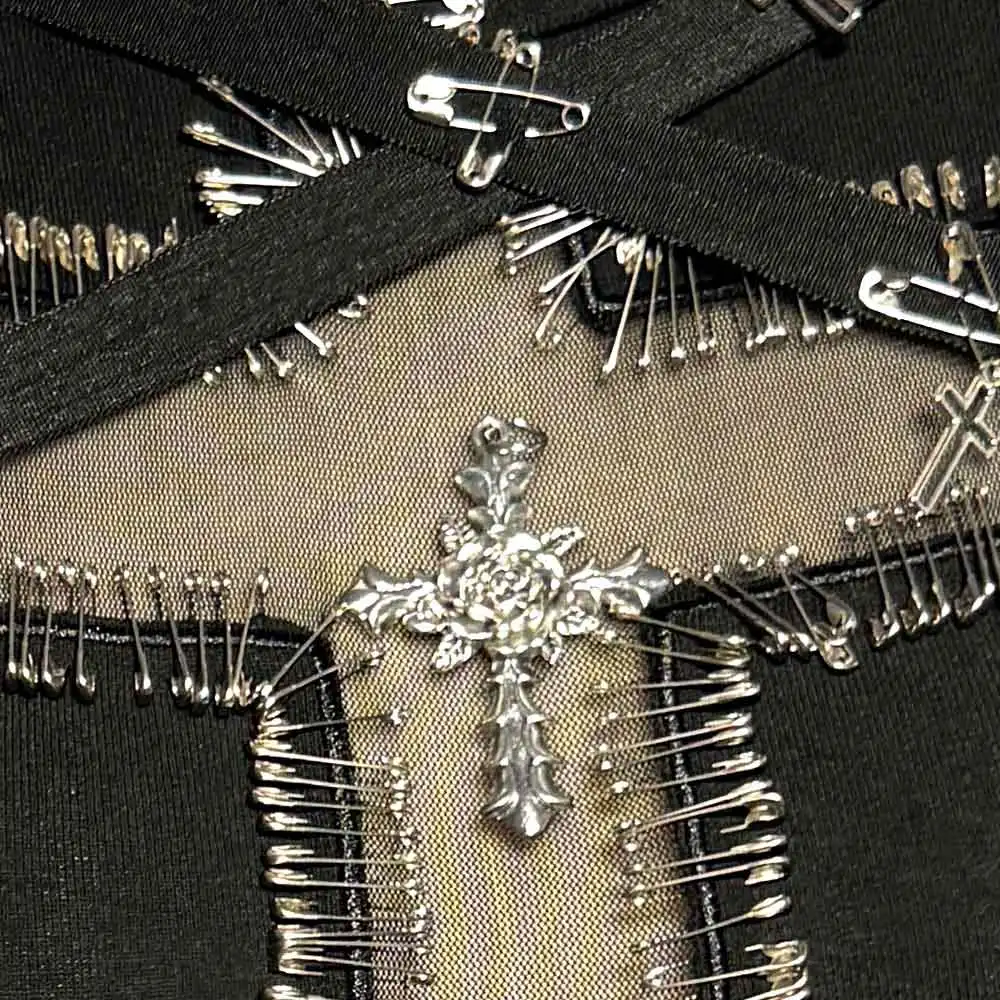 E-Girls Harajuku Teen Gothic Tank Goth Eco Vintage Cross Grunge Y2K TOPS Club Wear Pin Street Wear Glitch Core 90s Emo Punk Rock