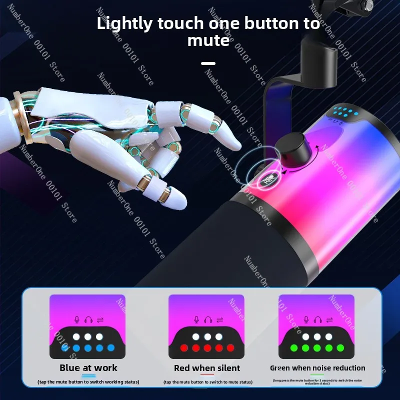 WM16 USB Dynamic Microphone RGB Gaming Desktop Mic For PC Live Stream KARAOKE Recording