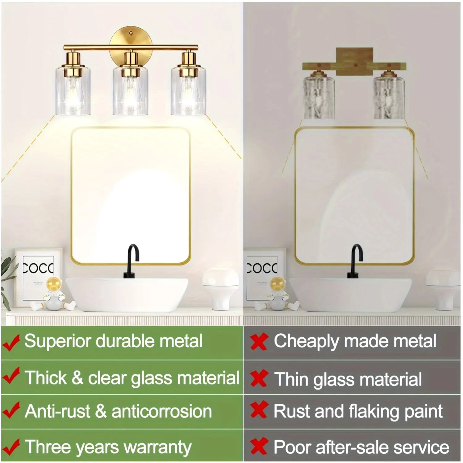 3-Light Modern Brass Wall Sconce for Bathroom Vanity  Black & Gold Finish, Mid-Century Farmhouse Style Mirror Light with Fabric Shade, E26 Socket (Bulbs Not Included)