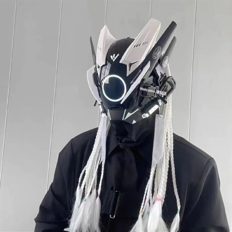 Led Cyberpunk Helm Gezichtsmasker Ritme Technologie Comic Display Cosplay Gloeiend Gezichtsveranderend Cool Masker Schietrekwisieten Decoratie