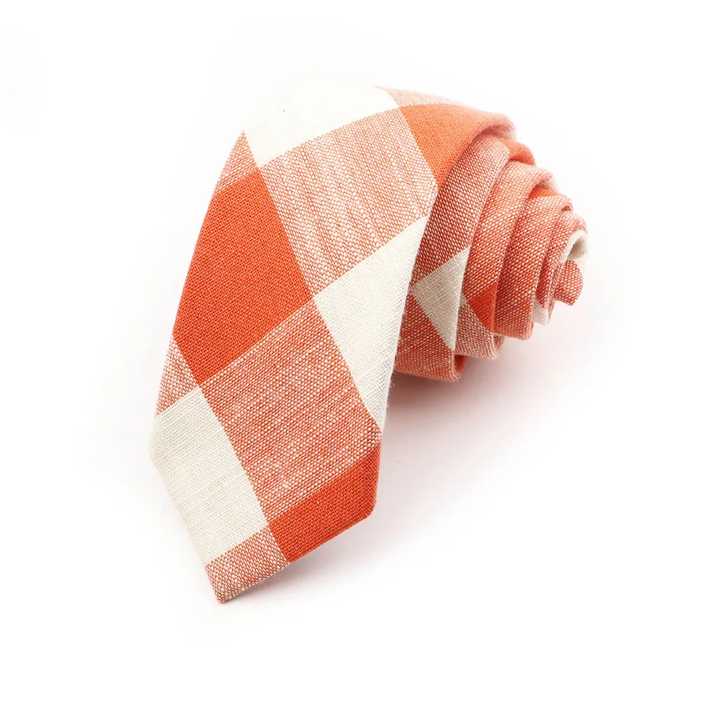 Original High Quality Plaid Handmade Cotton Ties Men Orange Green Necktie Striped Narrow Collar Slim Casual Tie Accessories Gift