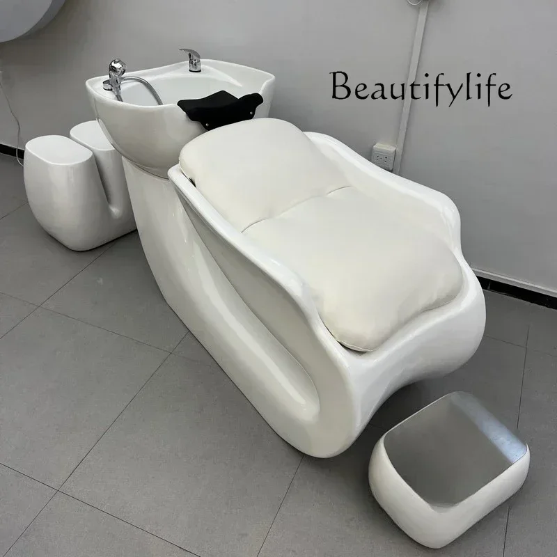 Ceramic basin hairdresser shampoo bed hair salon special semi-reclining high-end hairdresser massage flush bed