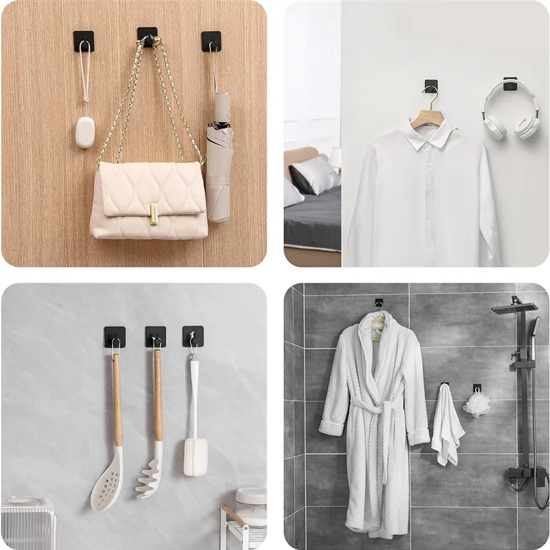 

ABRB-4 Piece Heavy Duty Adhesive Hooks Aluminum Self-Adhesive Hooks For Home Schools And Offices Square - Straight Hook Silver