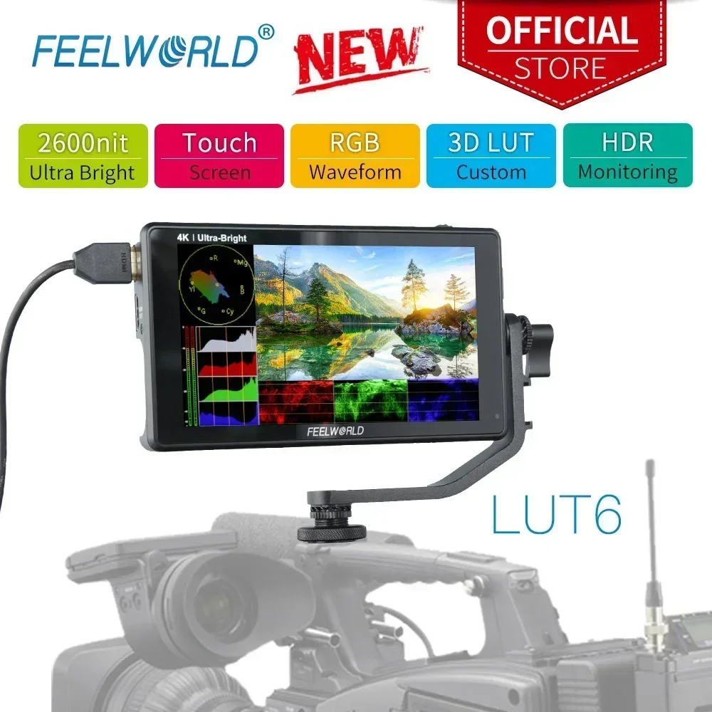 

FEELWORLD LUT6 6 Inch 2600nits HDR 3D LUT Touch Screen on Camera Field DSLR Monitor with Waveform VectorScope for Youtube Live