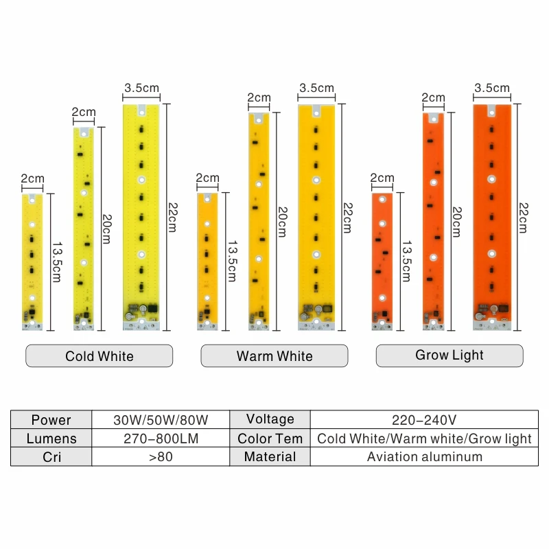 30W 50W 80W LED COB Chip for Flood Light 220V Cold/Warm white LED Lamp Spotlight Full Spectrum Grow Light for Flower Vegetables