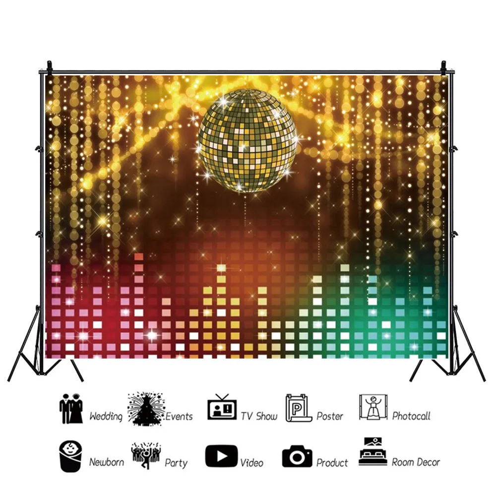 Disco Glitter Party Decoration Background 90s Boogie Music Dance Stage Party Shining Lights Retro Vinyl Photography Backdrops