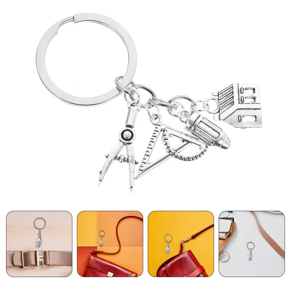 6Pcs Architecture Engineer Keychain Set Metal Key Chains Creative Stylish Bag Charm Pendant for Designers Daily Use