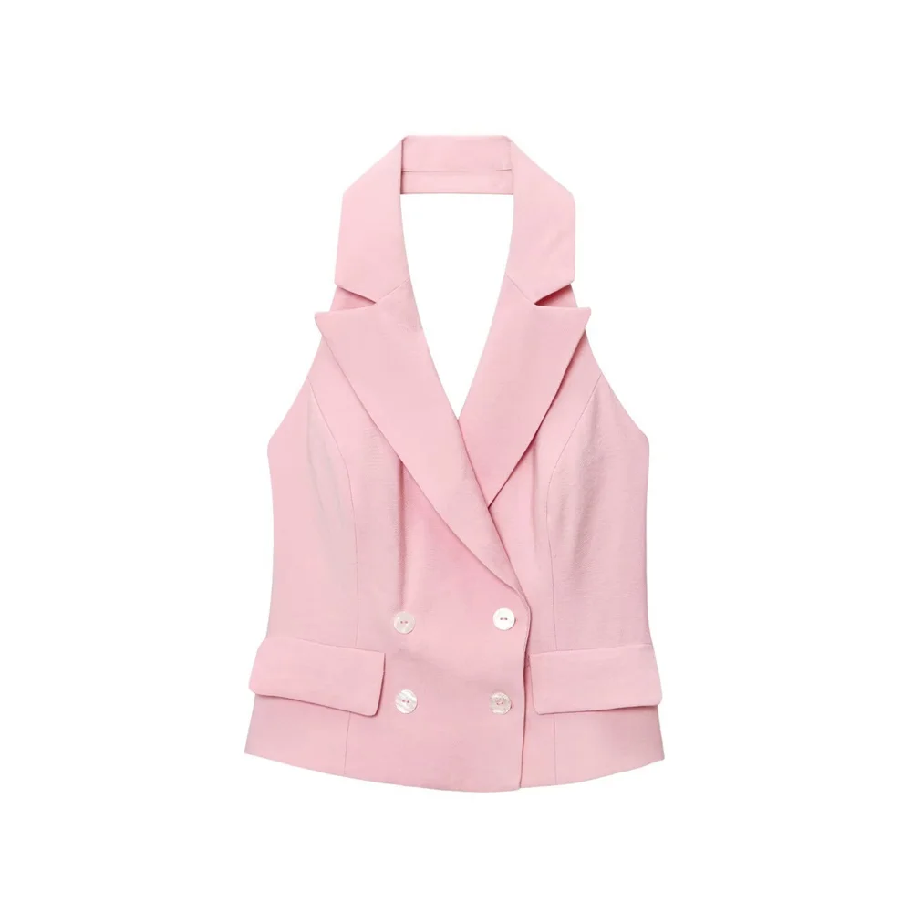 

UNIZERA women's double breasted hanging neck vest button pocket decoration for spring and summer new women's clothing