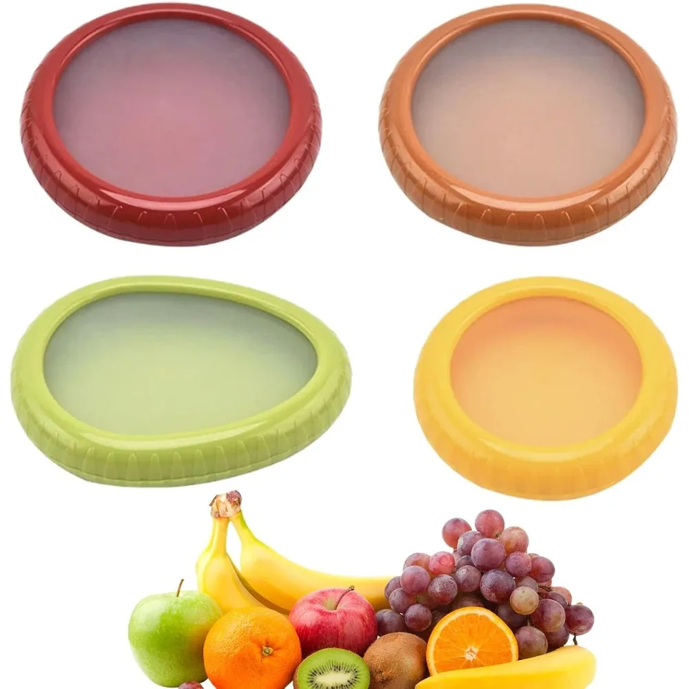 Silicone Fruit Storage Box,Reusable Silicone Food Savers Fridge Storage Boxes Keep Fruit and Veg Fresh, 4pcs Storage Box