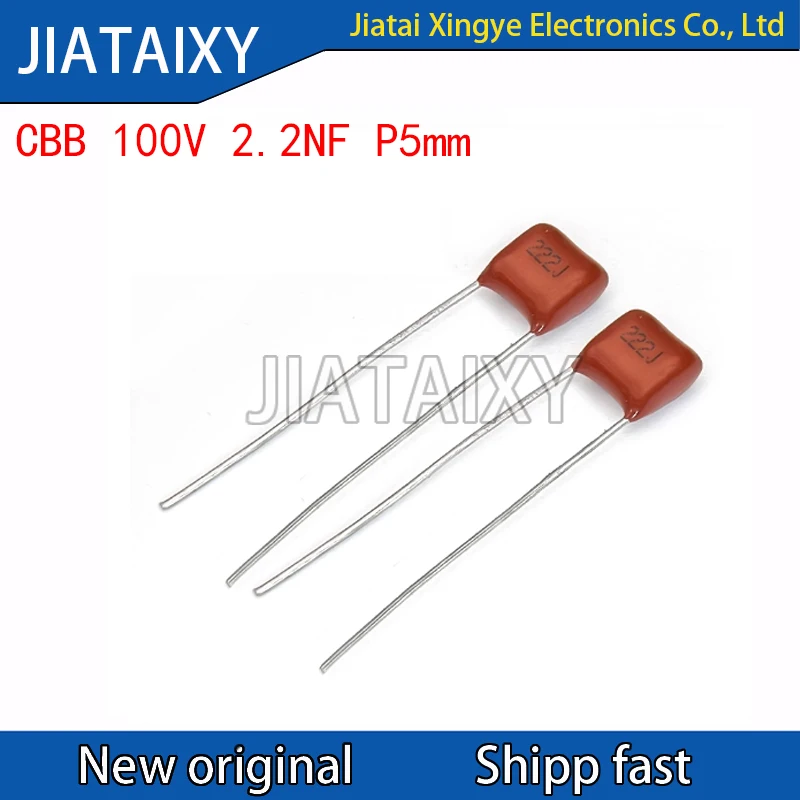 

10Pcs/Lot CBB metal film capacitor 100V222J 100V2200P 2.2NF P=5mm