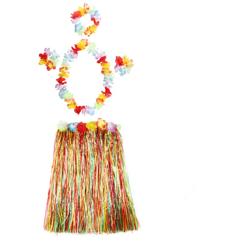 Diadema de guirnalda para mujer y niña, pulsera de fibra de plástico, falda de hierba Hawaiana para vacaciones en la playa, fiesta de graduación, decoración de disfraces, boda