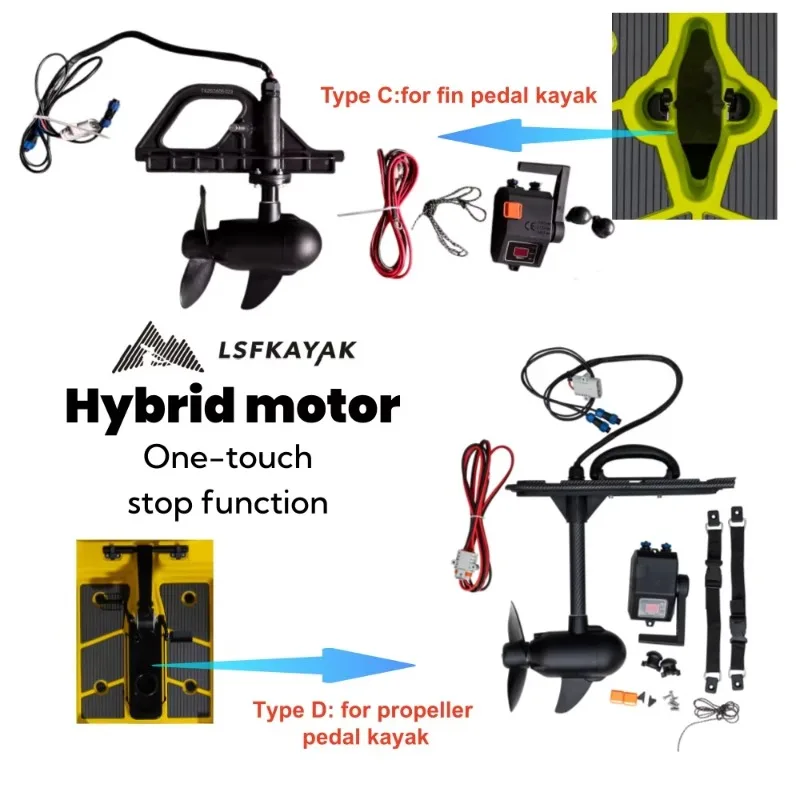 New Aluminum Lightweight High Efficiency 12v/24v Electric Hybrid Motor With One-button Stop For Pedal Kayak Fishing Anode Block