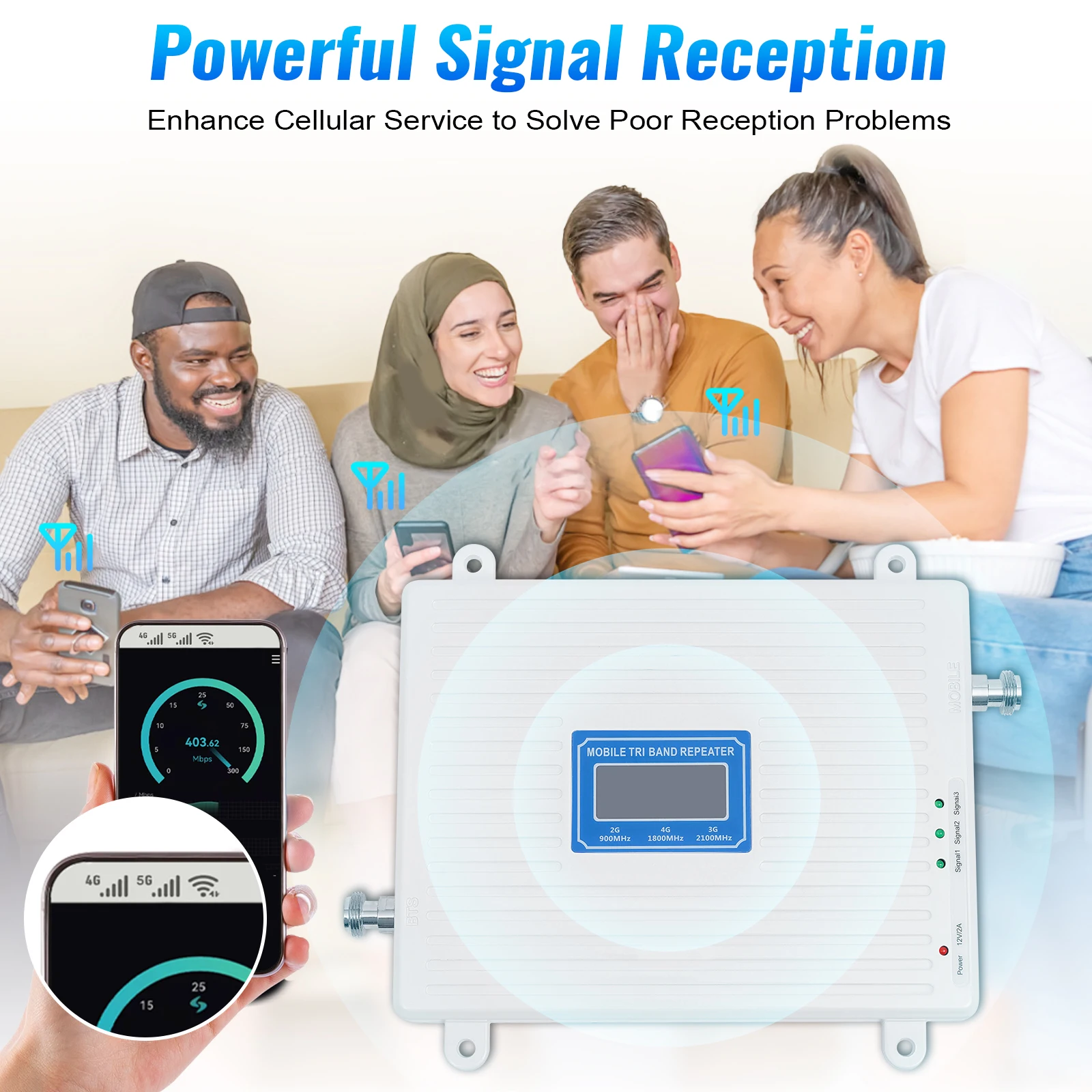 Cell Phone Signal Booster Mobile Phone Signal Booster Cell Signal Booster GSM-DCS-3G Mobile Tri-Band Repeater