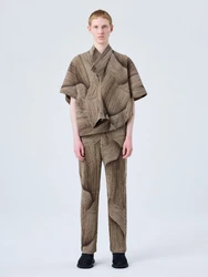 YUDX Miyake Pleated Men's Jacket Solid Color Irregular Top Short Sleeve One Button Design 2024 Autumn New