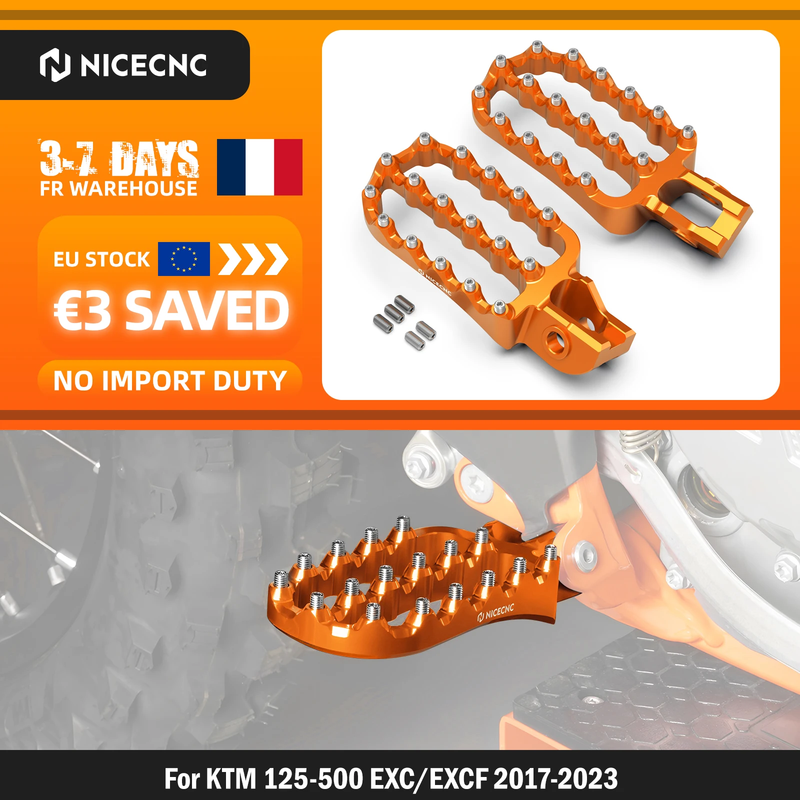 NICECNC Motorrad-Fußrasten für KTM EXC 300 EXC 250 EXCF 350 EXC 250F 2017-2023 SX 125 SXF 250 SXF 450 2017-2022 und Husqvarna TE 300 GasGas EC 300