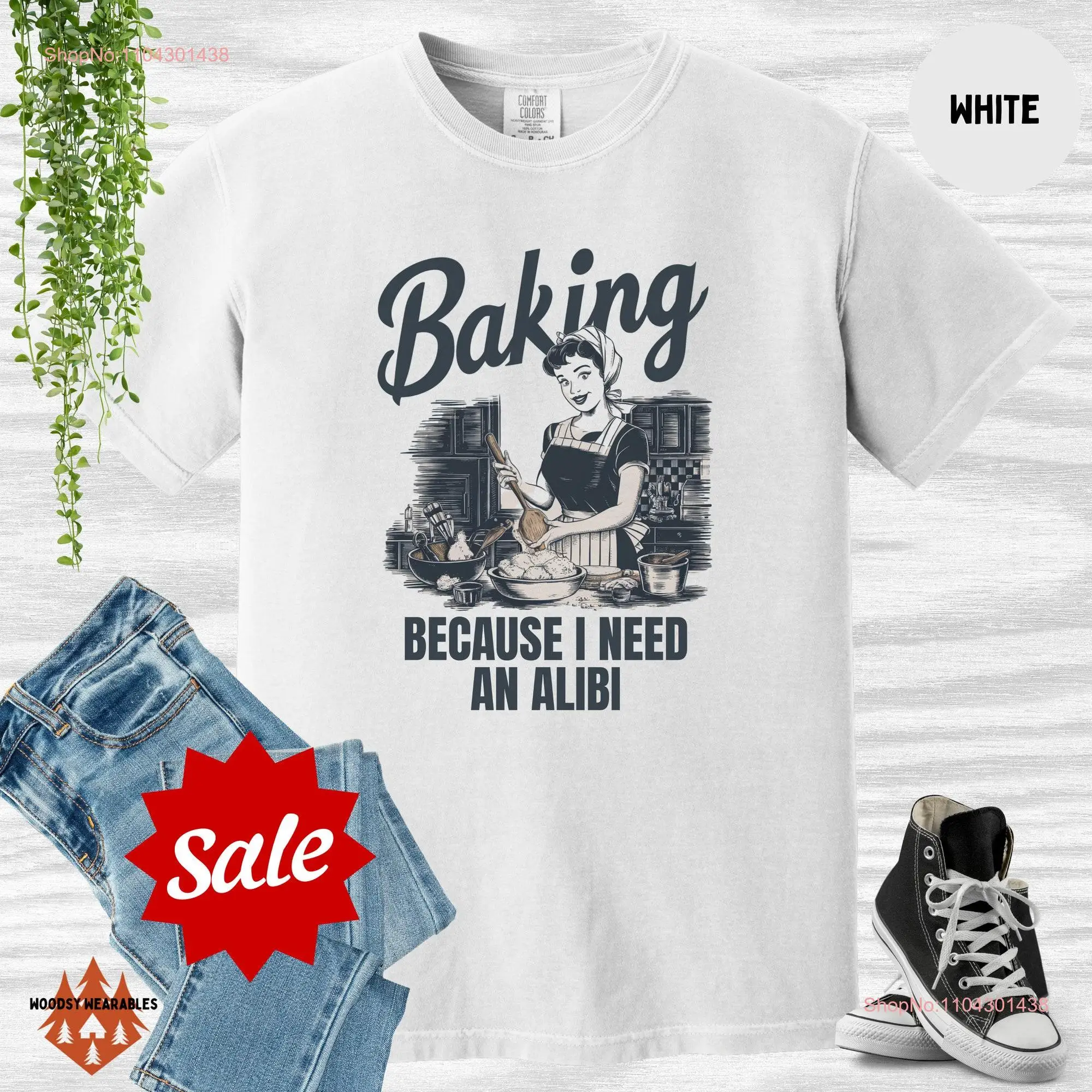 Baking Alibi T Shirt Retro Adult Vintage Nostalgia Style Baker Design Comfort Colors long or short sleeves