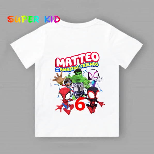 Marvel Spider Man and His Good Friends Birthday Party Boy Shirt  Kid 2 3 4 5 6 7 8 9  Personalised Birthday Summer White T-Shirt