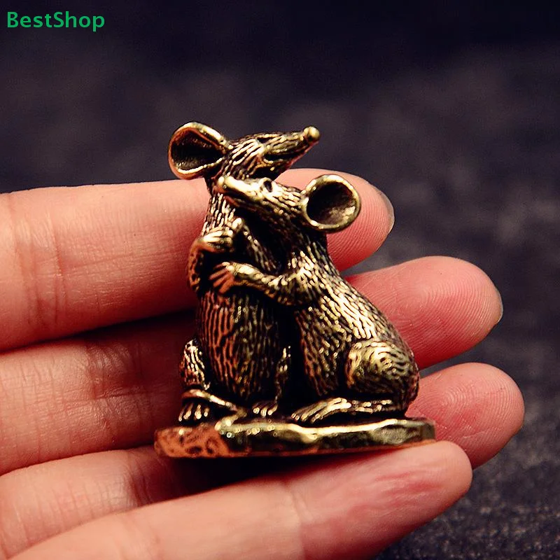 ❀❀Brass Couple Mouse Figurine - Vintage Style Double Rat Statue for Home Decor and Collection
