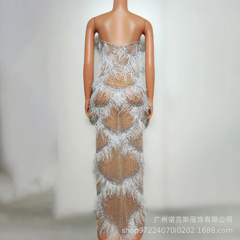 Tub Top Feather Loose Breathable Dress Birthday Party Master Of Ceremonies Engagement Banquet Star Red Carpet Costume Robe Femme