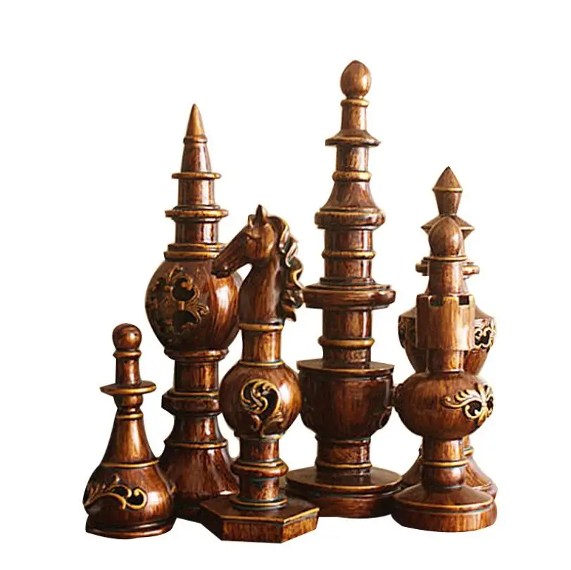 Art chess statue resin gold antique oversized chess statue set