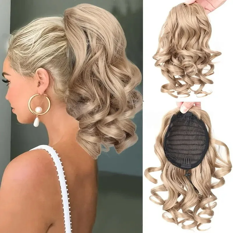 Short Curly Drawstring Ponytail Hair Extension 8 Inch Synthetic Clip In Pony Tail Extensions Elegant For Women Hair Accessories