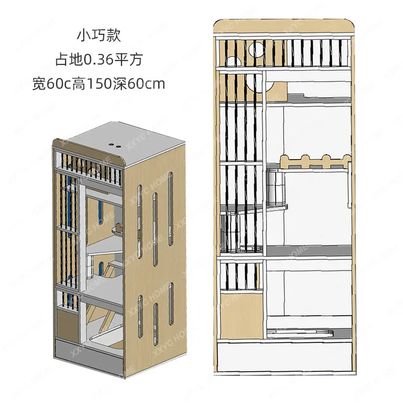 Non-Covering Solid Wood Cat Cage with Toilet Integrated Cat Villa  Small Apartment Cat Cabinet Customized Cat Nest House Cattery