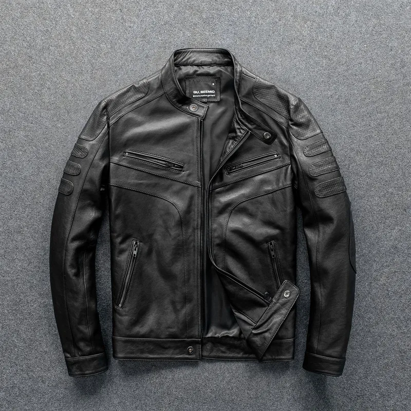 A new type of short plant-stitched leather for men's youth fitted stand-up collar