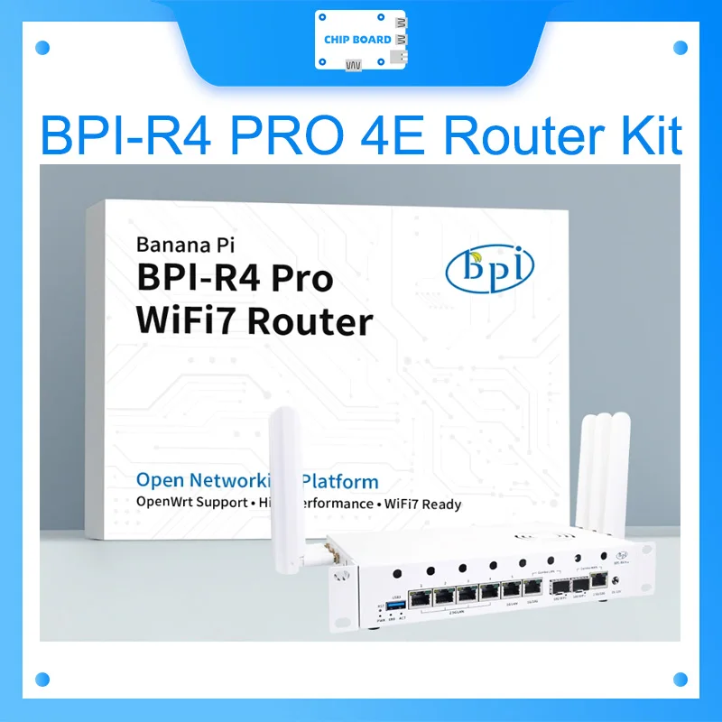 Banana Pi BPI-R4 PRO 4E Router Kit, MediaTek MT7988A, 4GB DDR4, 8GB eMMC, WiFi 7 OpenWrt Networking Platform