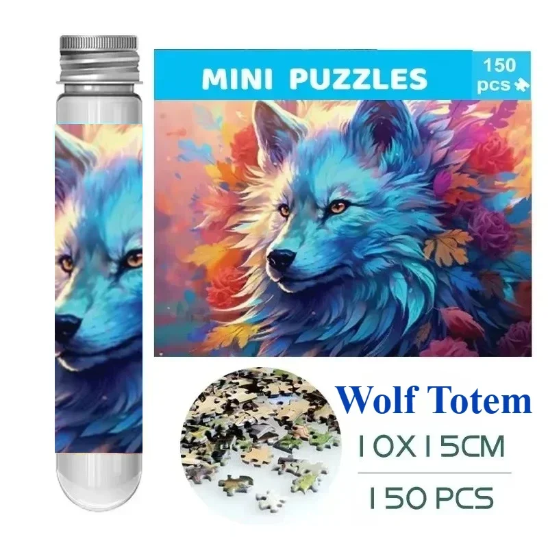 150PCS Mini Test Tube Wolf Totem Jigsaw Puzzles Frame Adults Decompression Toy  Family Decoration