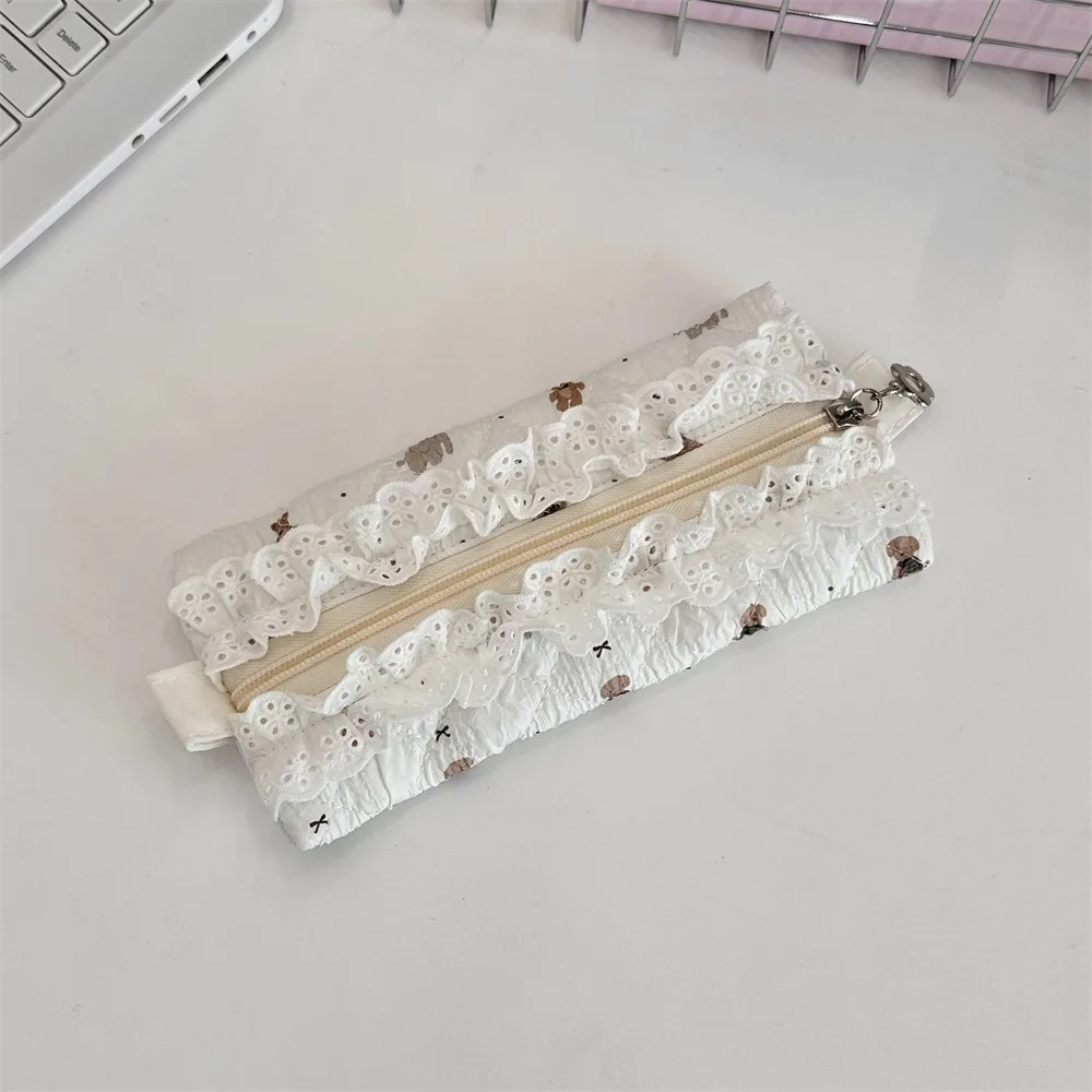 

Fresh Lace Pencil Pouch Cosmetic Bag Large Capacity Flower Pattern Pen Case Cartoon Makeup Bag Stationery Storage Bag