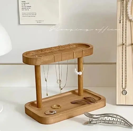 

1PC Solid Wood Double Layer Storage Rack Jewelry Rack Dressing Table Cosmetics Jewelry Storage Rack Desktop Bedroom Organizer