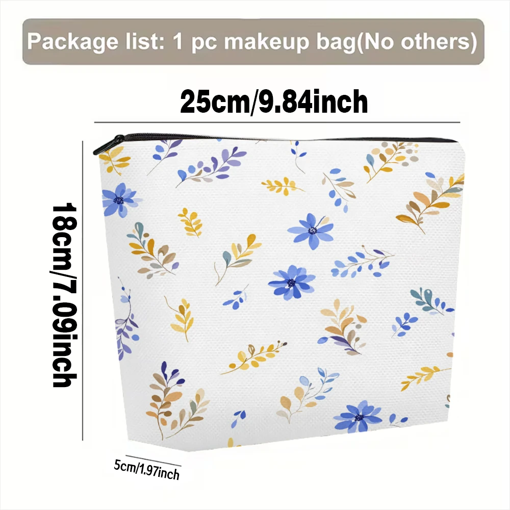 Blue Yellow Floral Pattern Print Makeup Bags for Girls Cosmetic Pouch Toiletry Bag Pencil Case Travel Storage