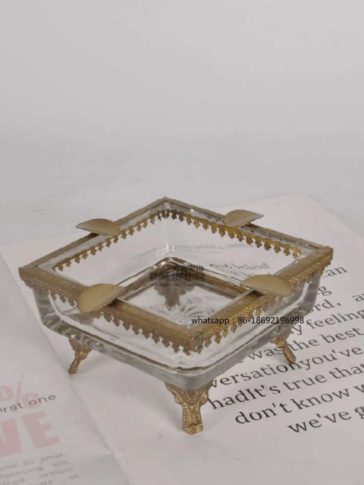 India Imported Brass Glass High-end Luxury American Retro Ashtray Soft Decoration Villa Living Room Coffee Table Ornament