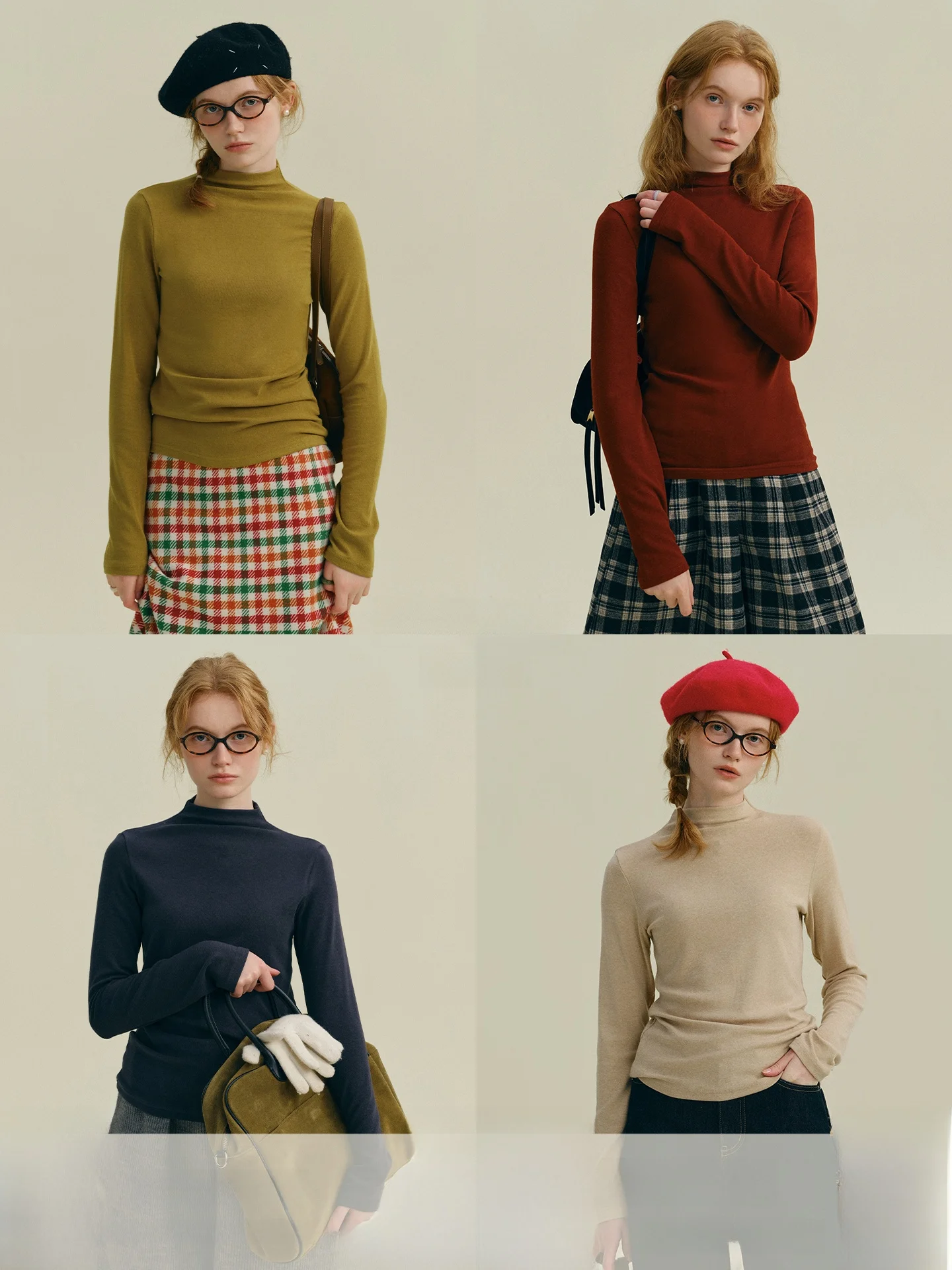 

Rina Berry Pure Color f Высокий воротник-стойка Мягкая теплая простая внутренняя одежда Осень-зима Многослойный вязаный топ Женская футболка...