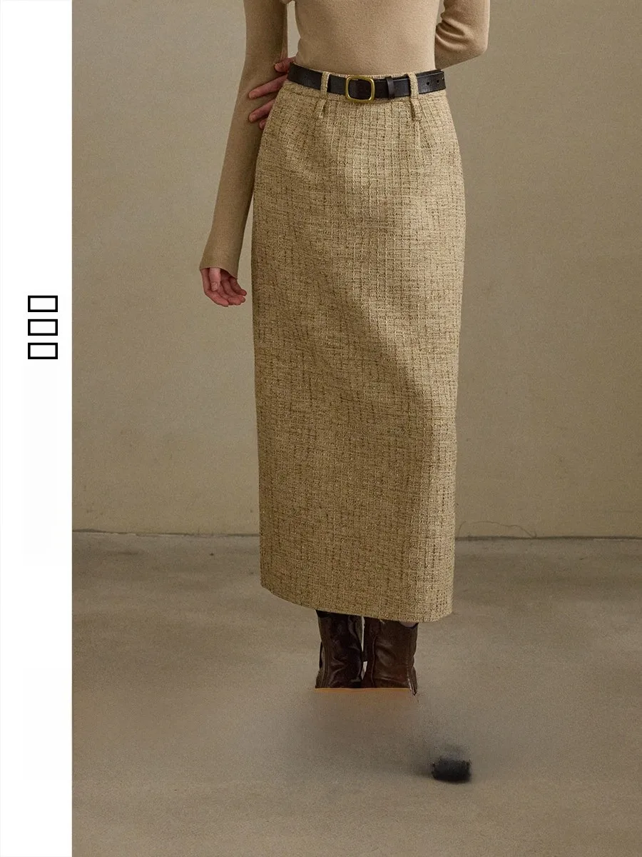 

High Waist Straight Cut Midi Skirt Versatile Women's Faion Sle Ci Commute French Sle Autumn Season Ladies Skirt