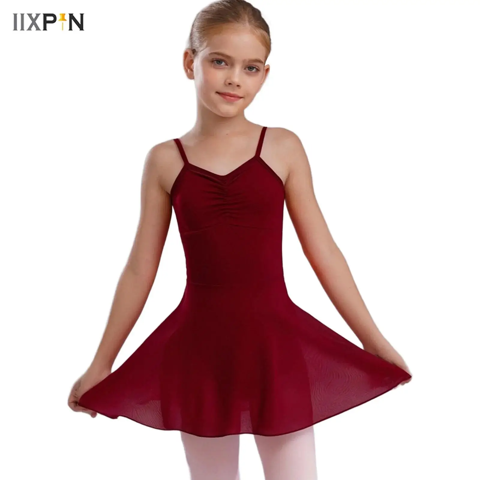 

Girls Ballet Dance Dress Front Ruched Sleeveless Backless Tulle Dress for Warm-Up Professional Ballet Practice Performance Dress