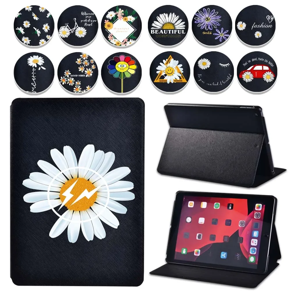 

Tablet Case For Apple iPad 9 10.2" 2021 (9th Generation) - Flower Folding Black Leather Tablet Protective Stand Cover Case+Pen