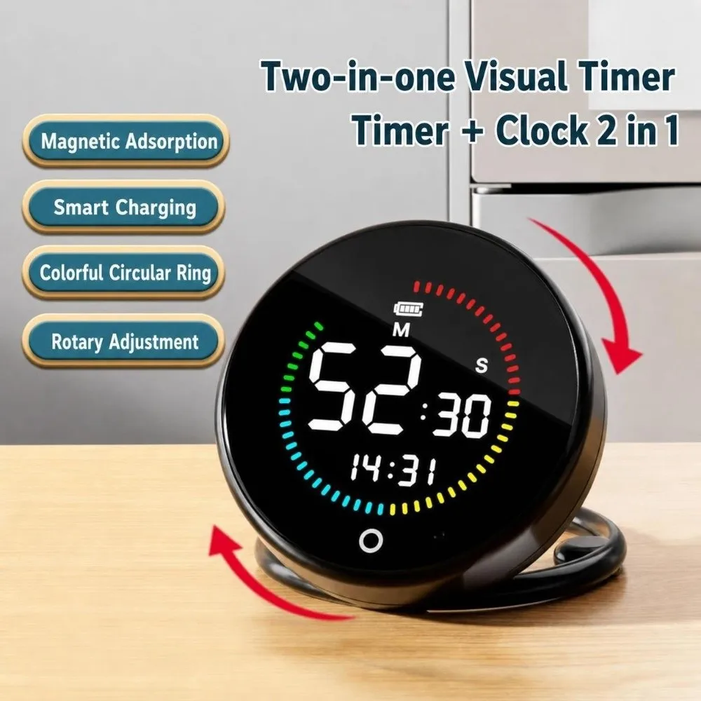 USB Charging Digital Clock Magnetic Suction Multi-functional Countdown Timer Silcent Digital Display Self-discipline Timer