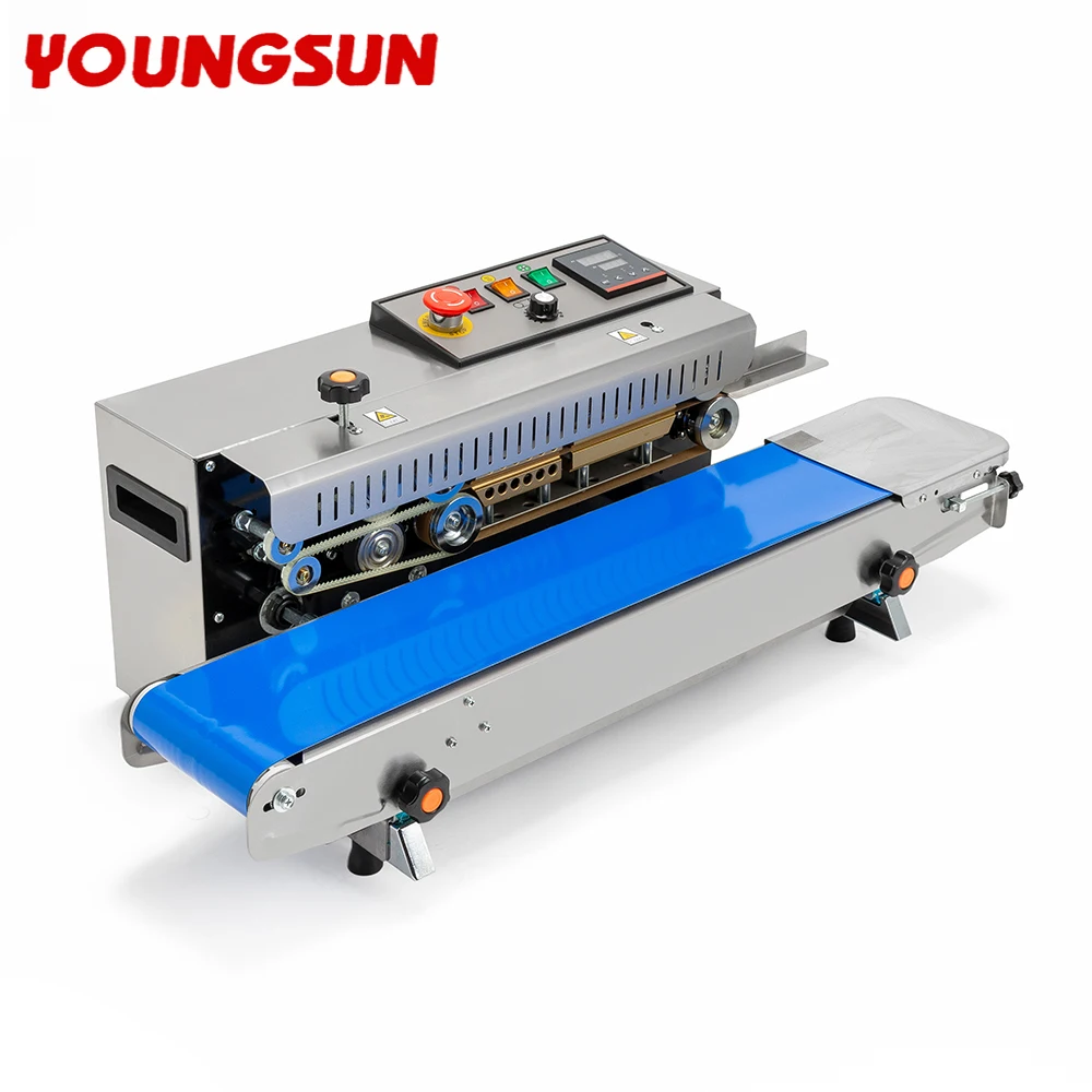 FR900 High Quality Pouch Food Continuous Plastic Film Bag Zipper Automatic Band Sealer Vertical Sealing Machine
