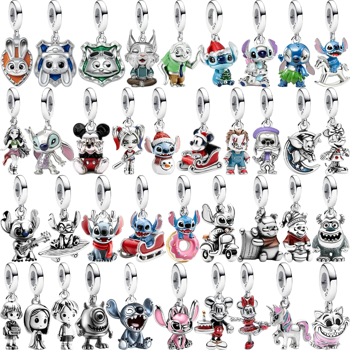 

Original Disney S925 Silver Pendant – Adorable Stitch/Mickey/Zootopia Character Beads, Perfect for Snake Bone Chain Bracelet