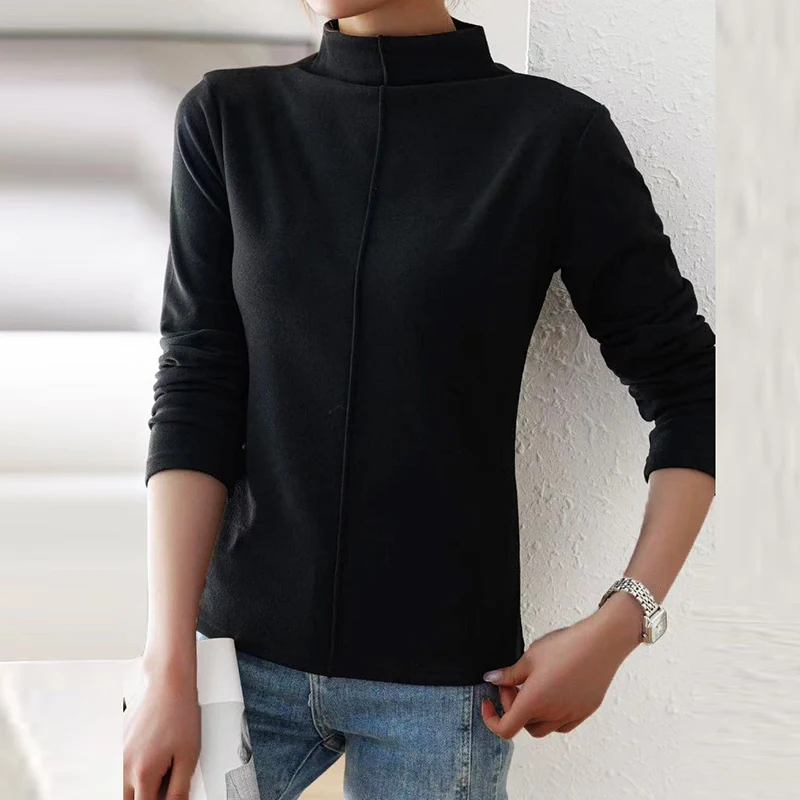 Autumn Winter Basic Shirt Women Casual Turtleneck Tops For Women Long Sleeve Solid Shirt Women White Office Tops